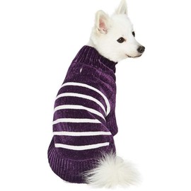 Blueberry Pet Cozy Soft Chenille Classy Striped Dog Sweater in Dark Plum, Back Length 10", Pack of 1 Clothes for Dogs