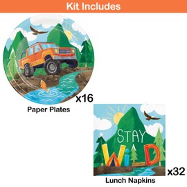 Trendware Outdoor Adventures Party Plates and Napkins Kit, Serves 16