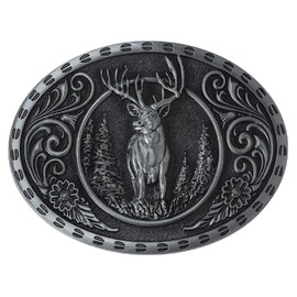 Fachoice Wildlife Deer Belt Buckle for Men Oval Forest Deer Elk Celtic Floral Men’s Deer Animal Western Cowboy Belt Buckle (Silver)