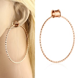 Homxi Pack of 2 10 mm Flesh Tunnels, Stainless Steel Ear Plugs, 00 g Plugs, Earrings for Women with Large Hoop Ear Gauge Tunnel Kit, Rose Gold, Stainless Steel