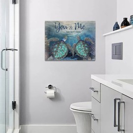 Turquoise Sea Turtle Decor Wall Art Ocean Bathroom Pictures Canvas Print Painting Modern Home Decorations Framed Artwork For Living Room Bedroom 12"X16"
