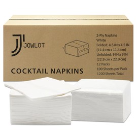 JOWLOT Cocktail Napkins - 1200 Count 2-Ply White Napkins Disposable, 4.5 x 4.5 Inch Folded Paper Napkins Bulk Beverage Napkins for Dinner Wedding Bar Party and Everyday Use