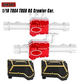 RCHuiWow RC Portal Axles & Diff Covers Upgrades Part for 1/10 TRX4 TRX6 RC Crawler Car,Front & Rear Portal Axle Housing,Heavy Duty Brass Diff Covers(2PCS) w/Red Diff Covers(2PCS),Silver