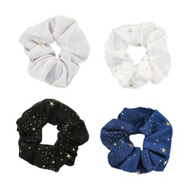 Gatuida 4Pcs Chic Star Pattern Hair Ropes for Women Durable and Comfortable Hair Accessories for Daily Use for Ponytails and Stylish Looks White Black Grey and Navy Blue