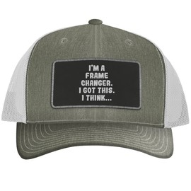 I'm A Frame Changer. I Got This. I Think... - Leather Black Patch Engraved Trucker Hat, Heather-White, One Size