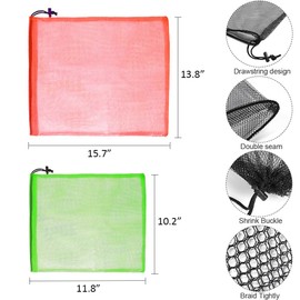 Drawstring Gym Bag Nylon Mesh Bag 13.8"X15.7", 10.2”X11.8” with Cord Lock Closure for Collecting Toys Travel Sports (4, Multicolor)