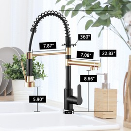 RIGFRCH Commercial Kitchen Sink Faucet with Pull Down Sprayer for Modern Kitchens， Stainless Steel Dual Outlet Pull Down Sprayer Two Handle Dual Temperature Kitchen Faucet (Rose Gold)