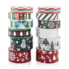 12 Rolls Christmas Washi Tape Set,DIY Christmas Aesthetic Gold Foil Washi Tape Sticker,Xmas Designs Arts Craft Tape Decorative Holiday Strip Tapes Sticker for Scrapbooking,Stationery,Gift Wrapping