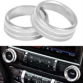 2PCS Aluminum Center Console Volume Tune Knob Cover Ring Trim Interior Accessories Compatible for Ford Mustang 2015 2016 2017 2018 2019 2020 2021 (silver)