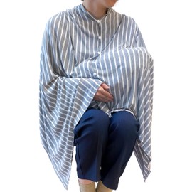 Pharmee Nursing Cape, Large Size, 360° Safe, Multi-functional, Stretchable, Poncho, Stole, Cotton, Buttons, Maternity (Gray/White)