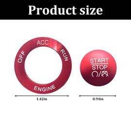 FALVFUN Car Push Start Button Cover, Aluminum Ignition Button Trim with Metal Ring, Cool Auto Interior Engine Start Stop Switch Knob Cap Decor, Compatible with Challenger, RAM 1500, Charger (Red)