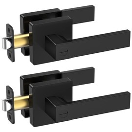 TICONN Black Door Handle Heavy Duty, Matte Black Reversible Square Door Lever for Bedroom, Bathroom and Rooms (Privacy, 2 Pack, Black)