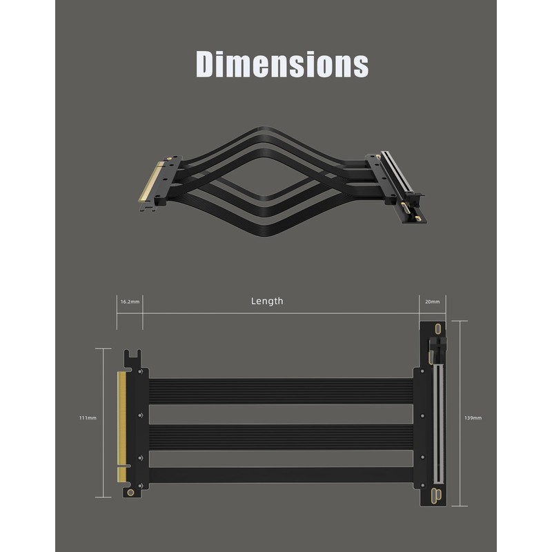 GLOTRENDS 200mm PCIe 5.0 Riser Cable for RTX5090 RTX4090 RX9070