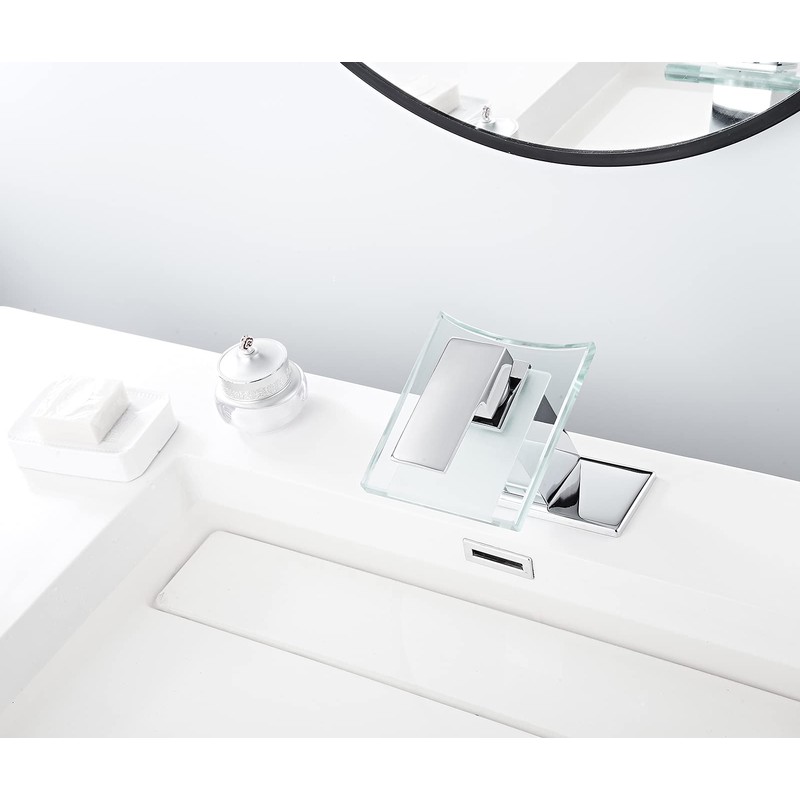 Bathroom Sink Faucet Waterfall Glass Spout LED Light 3 Colors