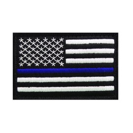 Police Law Enforcement Thin Blue Line USA Flag Patch (3.0 X 2.0) blk/wht