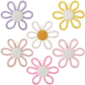 CRASPIRE 6Pcs 6 Colors Daisy Flower Wall Art Decor Cotton Flowers Signs Woven Macrame Boho Nursery Decor Bohemian Wall Hanging Plaque Decorations for Home Farmhouse Bathroom Housewarming Gifts