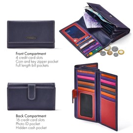 Woodland Leathers 100% Genuine Leather Ladies Purse and Wallet for Women, Multi Card Holder RFID Blocking Purses for Women with Coin Zipper Pocket and Cash Compartment.