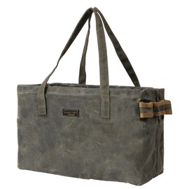 Canvas Tool Tote Bag | 16OZ Waxed Canvas Tool Carrying Bag - with 8 Pockets & Top Metal Support Rods, Rectangular Top Open Tool Tote Bag for Chisels Wrench Hammer Level | Army Green