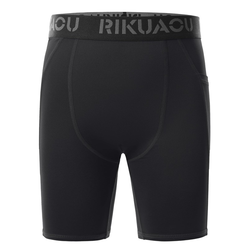 RIKUAOU Youth Boys Compression Shorts with Side Pockets, Kids Athletic