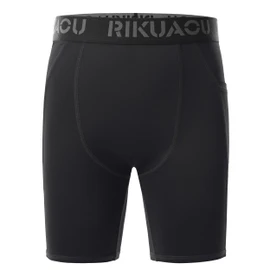 RIKUAOU Youth Boys Compression Shorts with Side Pockets, Kids Athletic Base Layers Running Underwear for Baseball Football Black