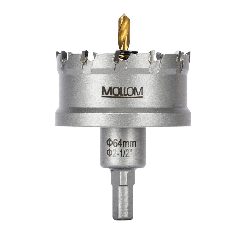 Mollom (2-1/2''|64mm) Heavy Duty Carbide Hole Saw with 2 Pilot