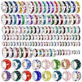 290PCS 6 Styles Rondelle Spacer Beads for Jewelry Making,6mm,8mm,10mm,11mm,12mm Rhinestone Spacer Beads for Beaded Pens Multicolor Crystal Bead Spacers for DIY Crafts