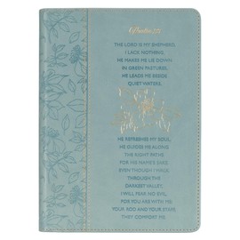 Christian Art Gifts Inspirational Journal, Lord is My Shepherd Wide Ruled Notebook, Psalm 23 Bible Verse, Teal Vegan Leather Floral, 336 Lined Pages w/scripture, (8.6” x 6.1” x .9”)
