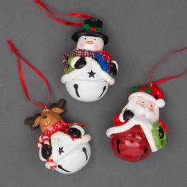 Christmas Tree Hanging Decorations Santa Snowman Reindeer with Jingle Bells Xmas Tree Wall Home Décor Ornaments 3pcs Set