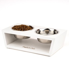 4" Tall Elevated Dog Bowls for Small Dogs, Elevated Cat Bowls. Dog Bowl Stand, Cat Food Bowl, Raised Cat Bowl, Cat Bowls Elevated, Dog and Cat Food and Water Bowl Set by Pawfect Pets (White)