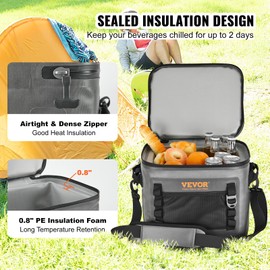 VEVOR Soft Cooler 24 Cans Insulated Cooler Bag Leakproof Waterproof Lunch Soft Cooler Lightweight & Portable Cooler for Beach, Hiking, Camping, Travel, Picnic, Car, Cooler