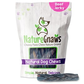 Nature Gnaws Braided Beef Jerky Chews for Dogs 5-6" (10 Count) - Long Lasting for Small and Medium Dogs - Natural Beef Gullet Dog Chew Bones