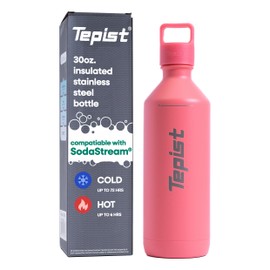 Tepist ThirtyO 30oz Stainless Steel Bottle Compatible with Sodastream Machines | Powder Coated Coral | Vacuum Sealed | Double Walled | Leak-Proof | Easy to Carry | Reusable Bottle
