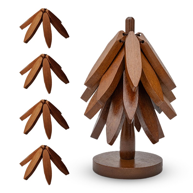 Wooden trivets for hot Dishes – 4 Tree-Shaped Coasters &
