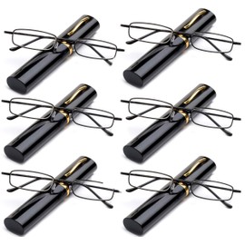 Ultra Slim Compact Unisex Spring Temple Reading Glasses w/Aluminum Case 6 Pack