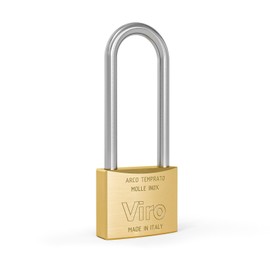 Viro | Lucchetto Rettangolare Antiscasso in Ottone Massiccio Satinato, Base 30mm, Arco 30mm in Acciaio Cementato, Resistente