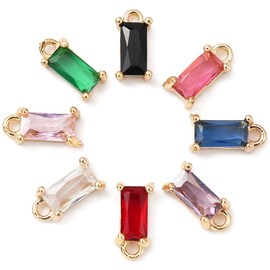 KitBeads 16pcs 8 Colors Cubic Zirconia Charms Rectangle Rhinestone Charms Real Gold Plated CZ Birthstone Charms for Jewelry Making Bulk