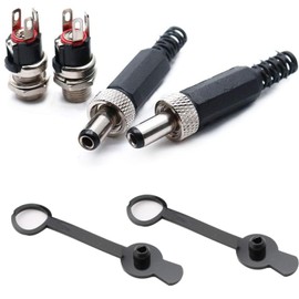 RUNCCI-YUN 2 Sets Hollow Connector 5.5 x 2.5 mm, DC Plug 2.5 x 5.5 mm Solder Connector, DC Power Low Voltage Connector 5.5 x 2.5 mm Panel Mount Plug with Waterproof Cap