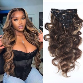 Clip in Hair Extensions Real Human Hair, 22 Inch 120g, #427 Highlight Blonde, Invisible Seamless Body Wave Brazilian Remy Human Clip in Extensions for Women 8pcs with Double Weft