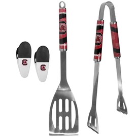 Siskiyou Collegiate University Two Piece Grilling Tools Set with 2 Magnet Chip Clips, College Tailgating Tools Bundle (LSU Tigers - Chrome)