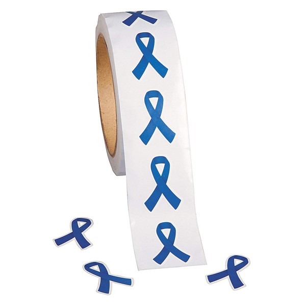 Blue Ribbon Awareness Stickers - 500 Sticker roll - Awareness Event, Fundraiser Supplies