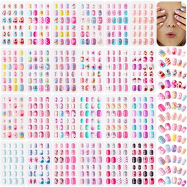 Litherr S 576pcs 24pcs Nail Tips for Kids False Nails Elementary School Big Set Press On Kids False Nails Cute Girls Nail Tips Girl Hand Decoration Nail Supplies Fake Nail Set Manicure DIY School