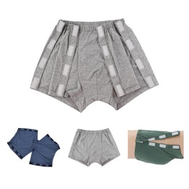 SOEDZUNG Mens Post Surgery Tear Away Underwear Open Side Breathable Cotton for Recovery Elderly Disabled Incontinence Care(Gray,L)