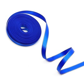 David accessories 3/8 Inch x 20yds Satin Ribbon with Gold Edge Ribbons Perfect for Crafts, Wedding Decor, Bow Making, Sewing, Gift Package Wrapping and More (Electric Blue)