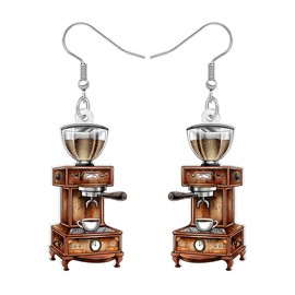 NEWEI Acryl Vintage Kaffeemaschine Ohrringe hängend für Damen Mädchen Retro Statement Kaffee Liebhaber Ohrringe Baumeln Schmuck Geschenke ideen für Barista Wochenende Charms (Braun)