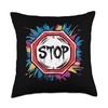 Graffiti Stop Sign Road Sign Throw Pillow