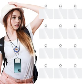 Wanmu 12Pcs Phone Tether Tab, Universal Clear Cellphone Patch for Crossbody Lanyard, Cell Phone Accessories with Metal Rings for Most Smartphones