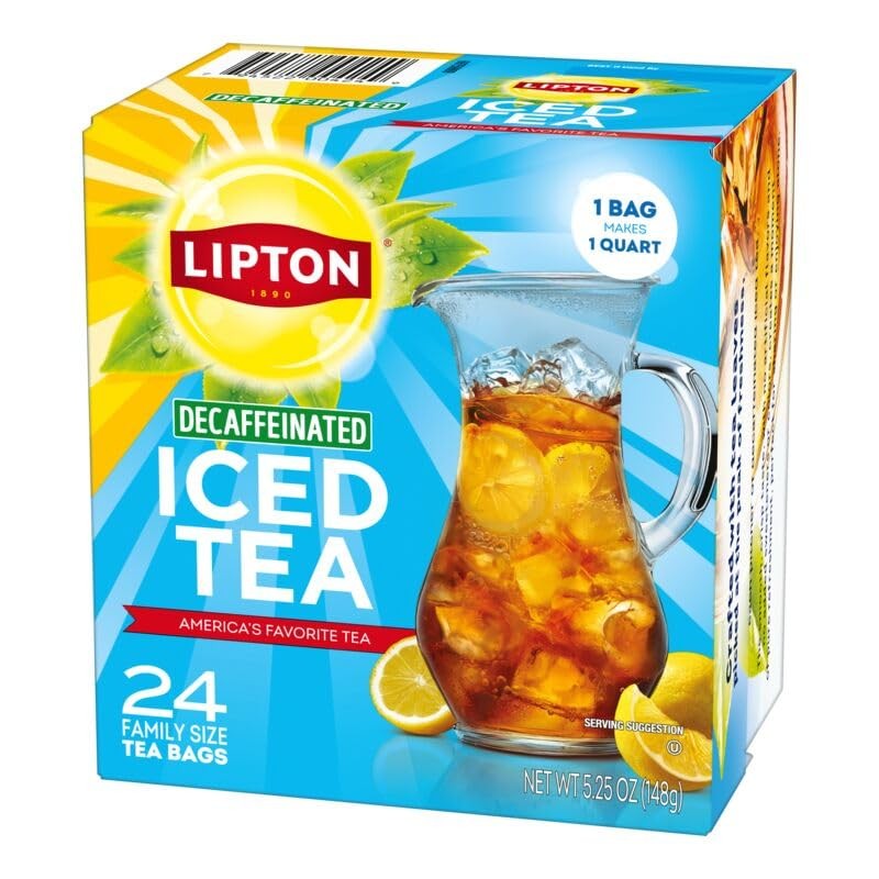 Lipton Decaf Black Iced Tea Bags, Family Size Zero Calories,