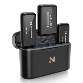 Wireless Microphone, Pin Mic, NearStream Mic "2 Transmitters + 1 Receiver + Charging Case" Small Lightweight Lavalier Microphone, External Microphone, Noise Cancellation, Dual Channel Support, 200M