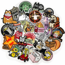 Meneng Funny Iron on Embroidered Patches: 30PCS Sew On Applique Patch with Cute Animal Humorous Quotes - Cartoon Funny DIY Crafts for Jacket Hat Backpack Shirt Decor