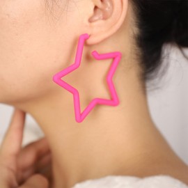 Kercisbeauty Pink Star Earrings Statetment Retro Costume Jewelry Women Tube Hoop Jewelry (Pink)